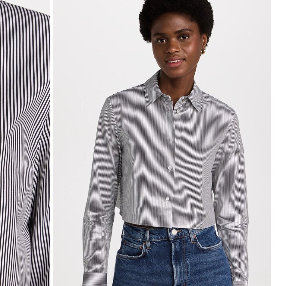ZARA Black and White Striped Cropped Shirt (Size Large) NEW WITH TAG! - Picture 7 of 7